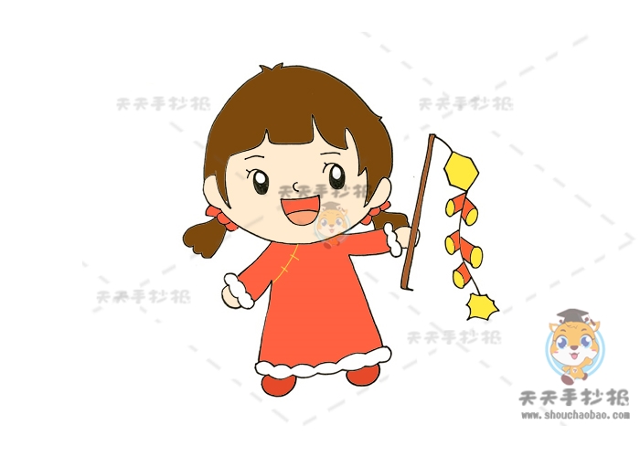 春节放鞭炮简笔画简单又有趣画法，如何绘制上色春节放鞭炮简